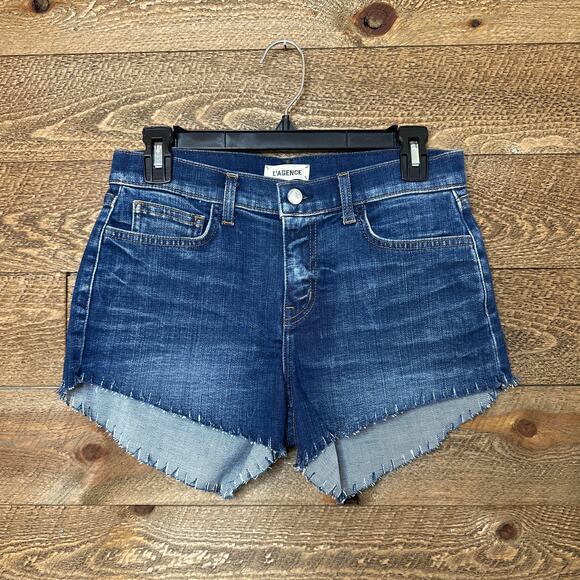 L'AGENCE The Zoe Perfect Fit Denim Shorts Raw Hem Size 25 NWT - Picture 2 of 9